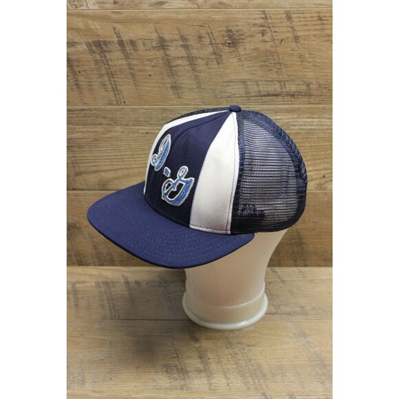 AJD Vintage Lucky Stripes‎ Snapback Trucker Hat Size Large Chain Stitch Knit - Picture 2 of 16